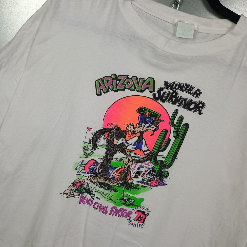 Arizona Winter Survivor Vintage 90s Neon Funny T-shirt Large Bright Coyote Golf